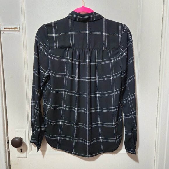 H&M Button-Down Blouse Dress Shirt Black and White Checkered Sz 2 XS - Picture 2 of 7